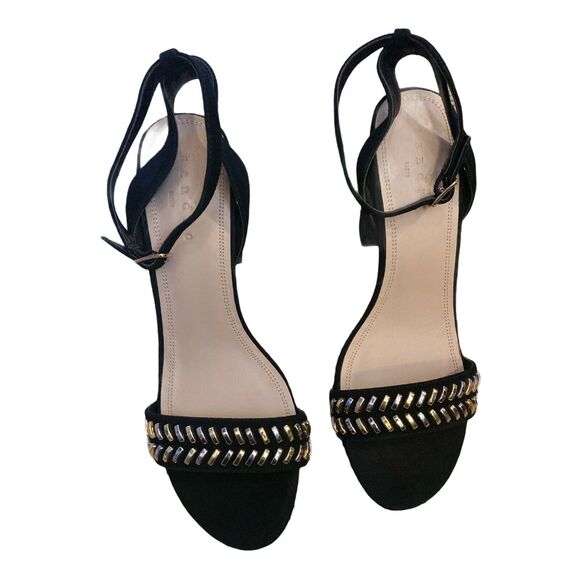 SANDRO PARIS Black Suede Sandals Gina Block Heels Studded Detail 40 / 9-9.5 NWB - Picture 7 of 11